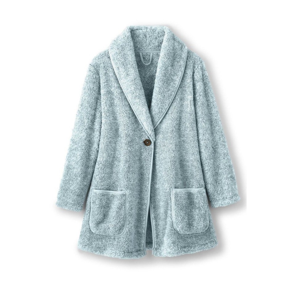 Soft Surroundings Most Wonderful Cardi Jacket Blue Shawl Collar Faux Fur PXS